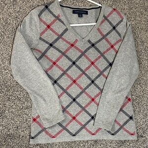 Tommy Hilfiger Gray Argyle V-Neck Sweater